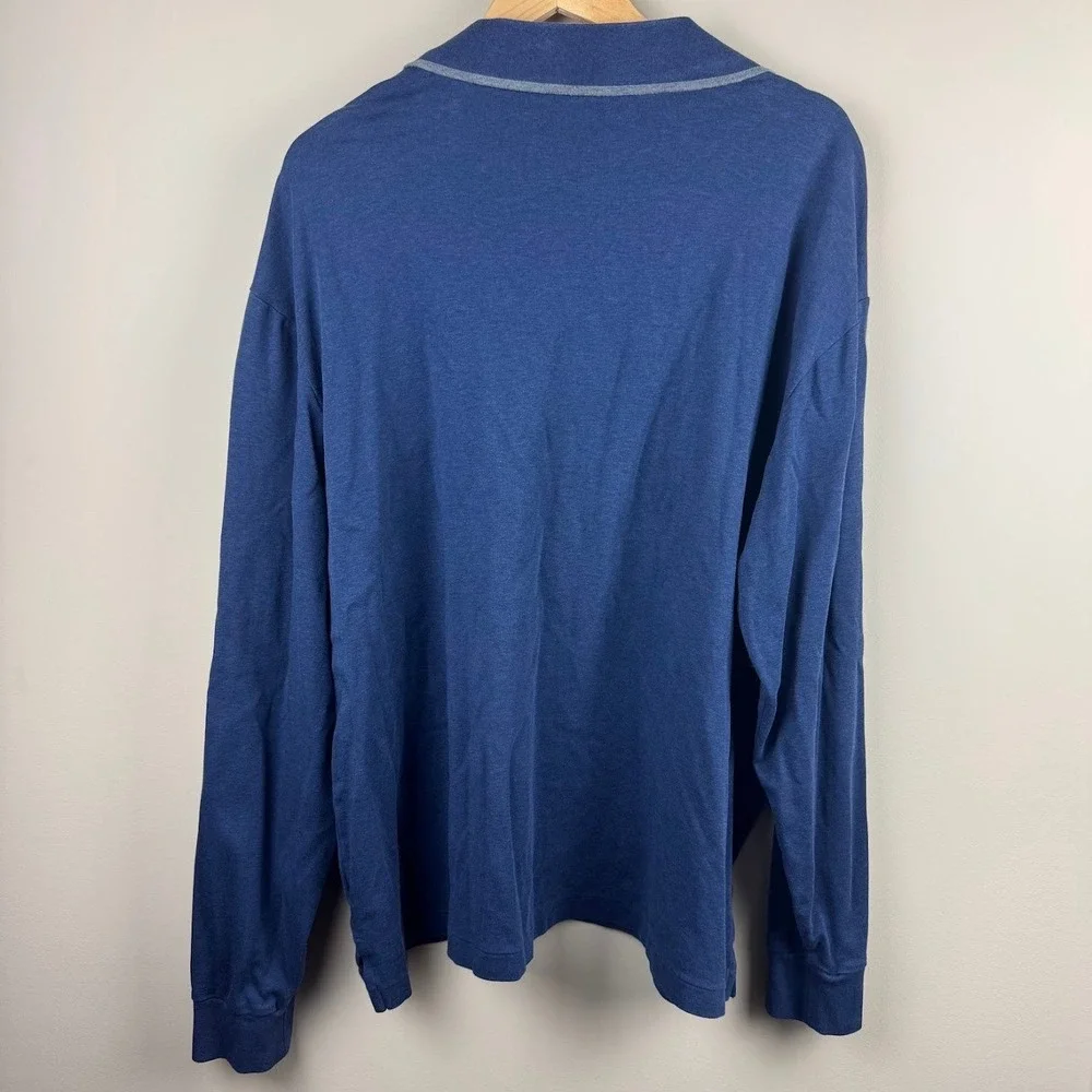 Polo Ralph Lauren Mens 2XB Blue Long Sleeve Polo Shirt‎ Heathered Grey Trim Pony
